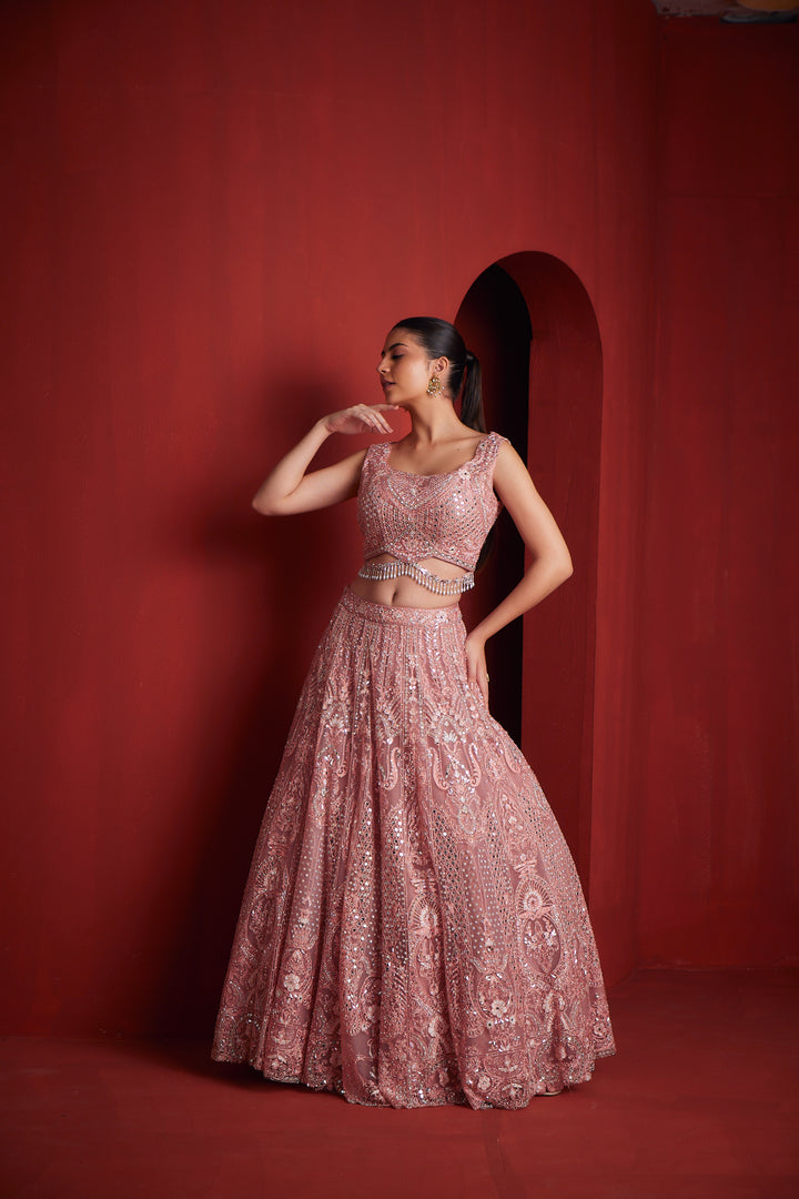 Neerus Womens Peach Colour Ghagra Set