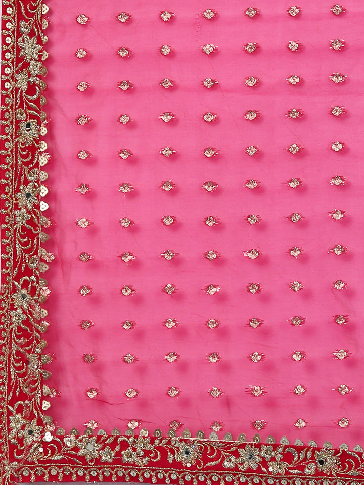 Rani Pink Banaras Silk Digital Print With Embroidery Ghagra Set