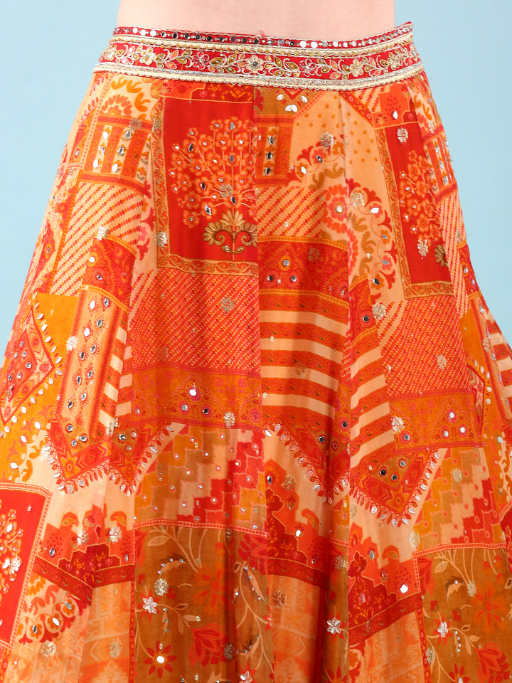 Rust Chinnon Hand Embroidery Ghagra Set