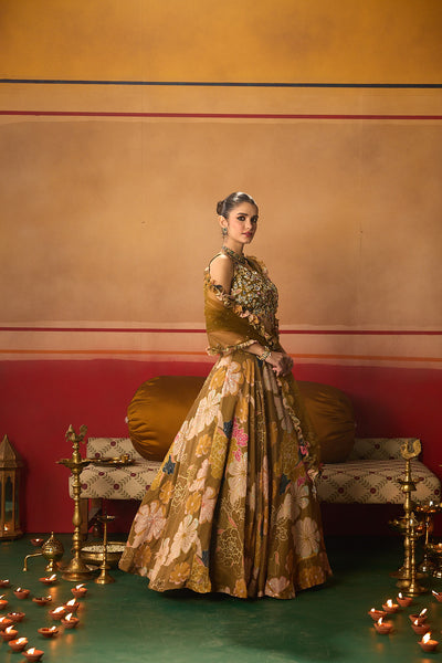 Neerus Mehadi Green Embroidery Work Organza fabric Ghagra Set
