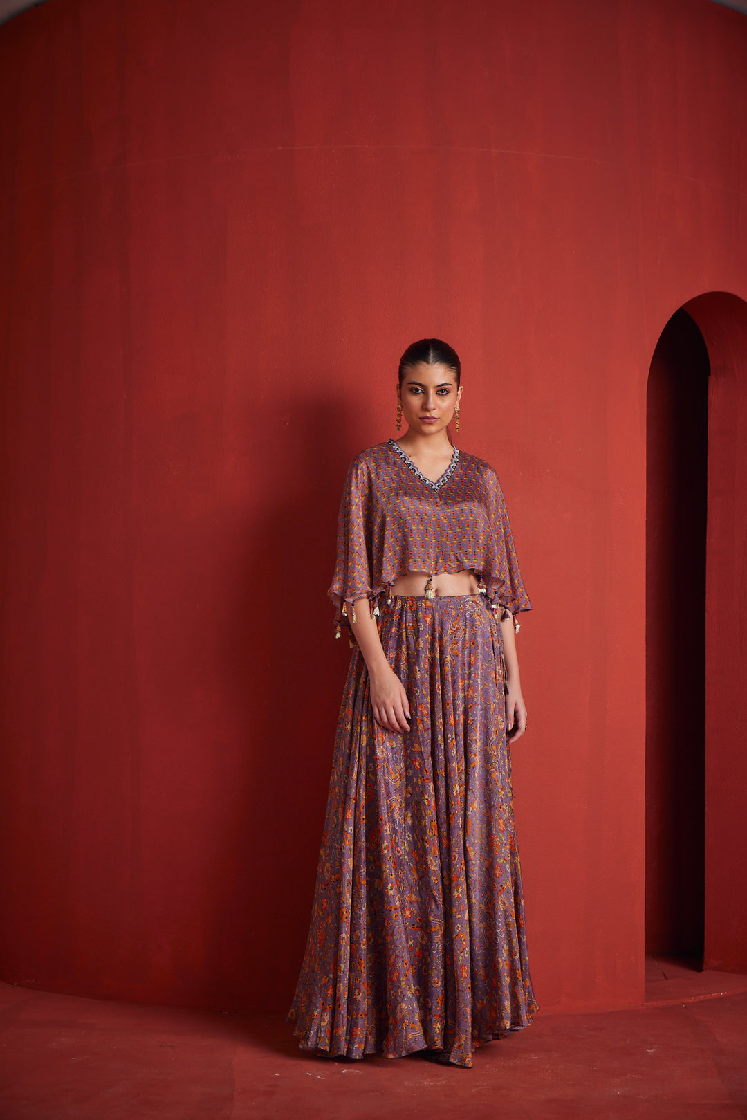 Neerus Purple crepe co-ord set - front view