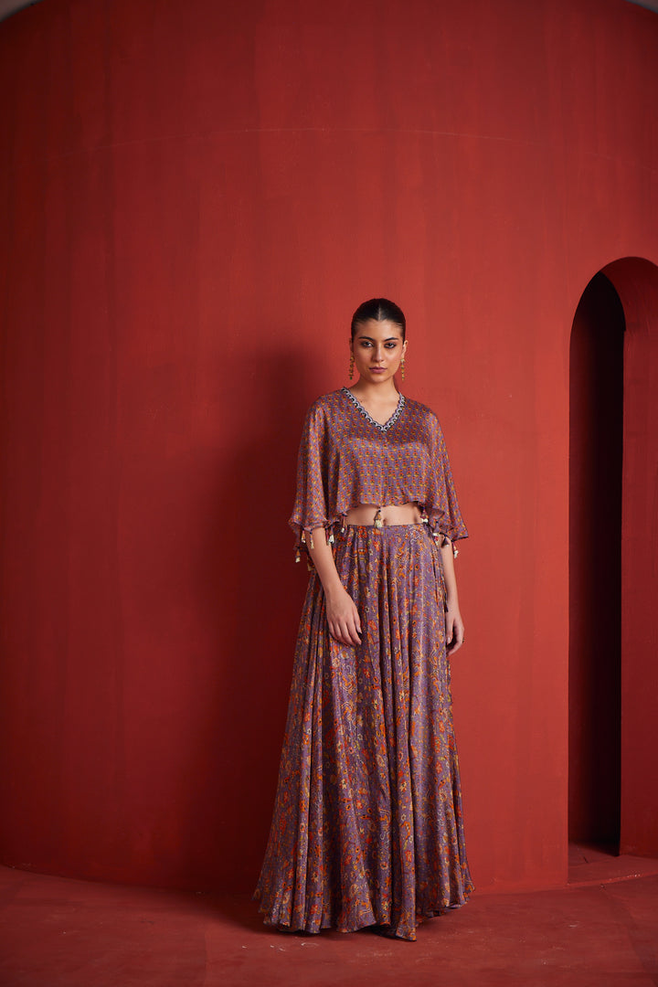 Neerus Purple crepe co-ord set - front view