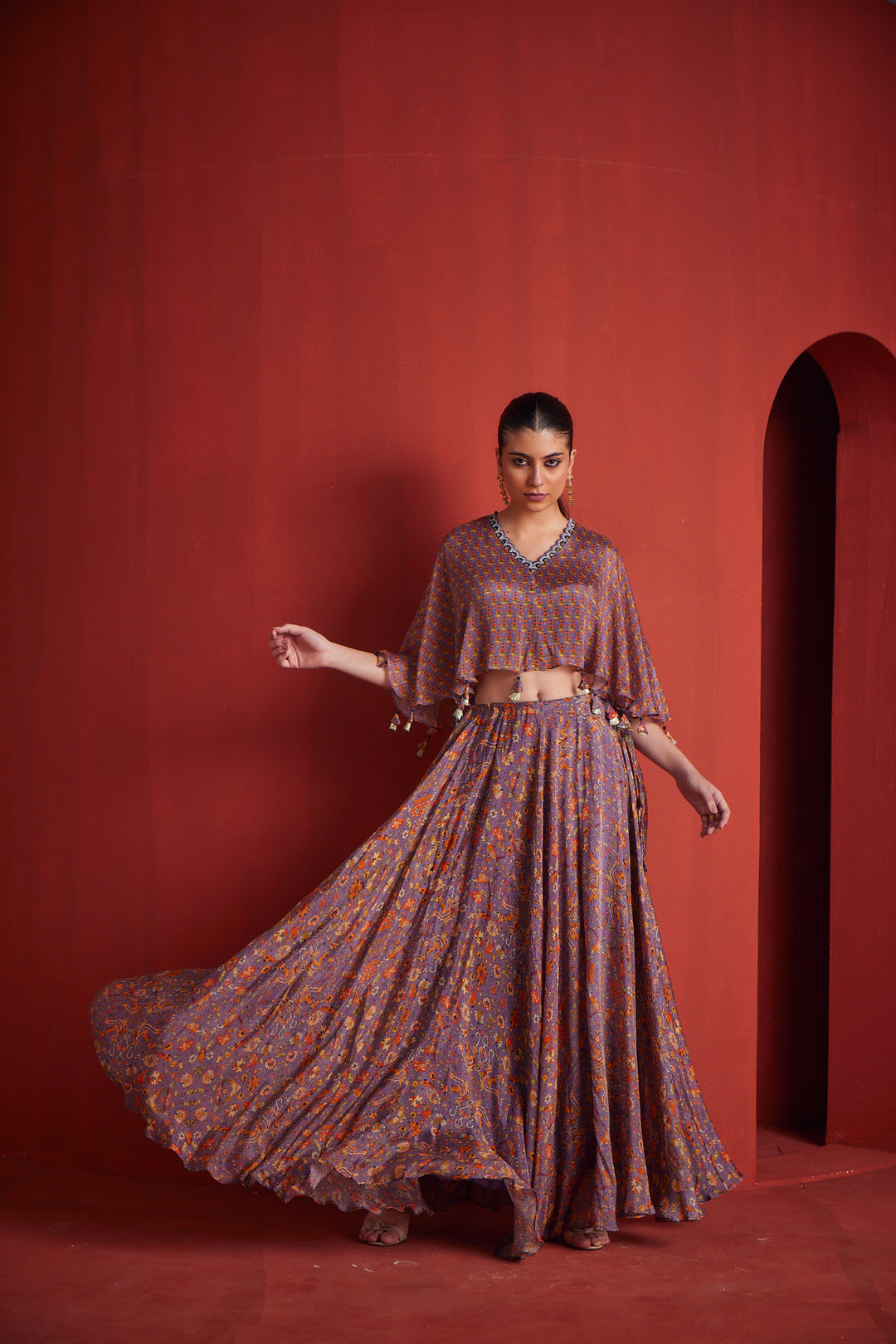 Neerus Purple crepe co-ord set - back view