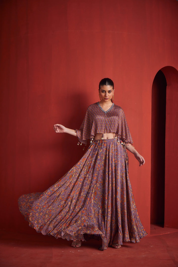 Neerus Purple crepe co-ord set - back view
