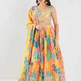 Neerus Yellow Sequence Work Chinon Fabric Ghagra Set