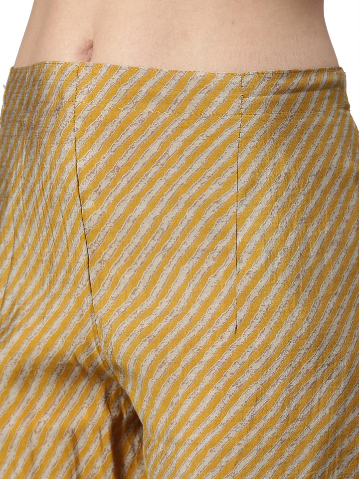 Neerus Women Mustard Yellow Ethnic Motifs Printed Anarkali Kurta with Trousers