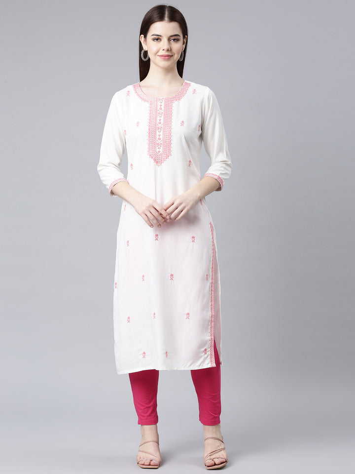 Neerus Coral Straight Casual Floral Straight Kurtas