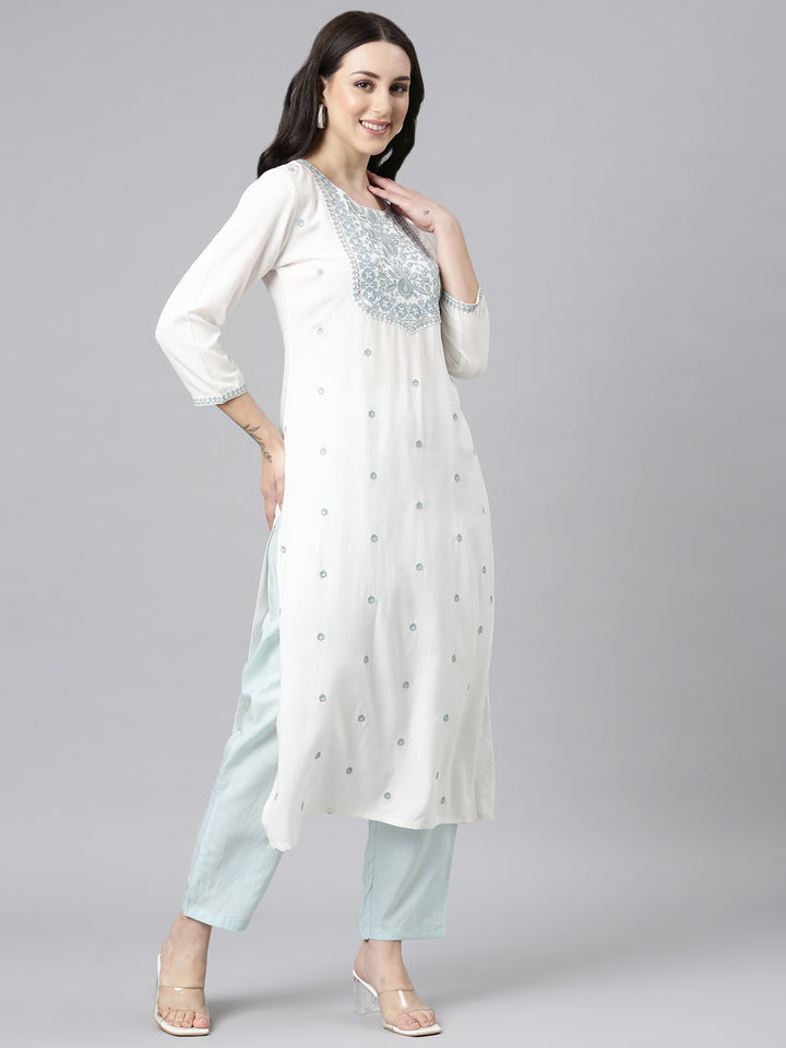 Neerus Grey Straight Casual Embellished Kurtas