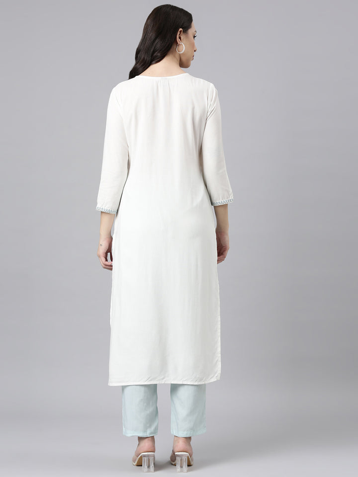 Neerus Grey Straight Casual Embellished Kurtas