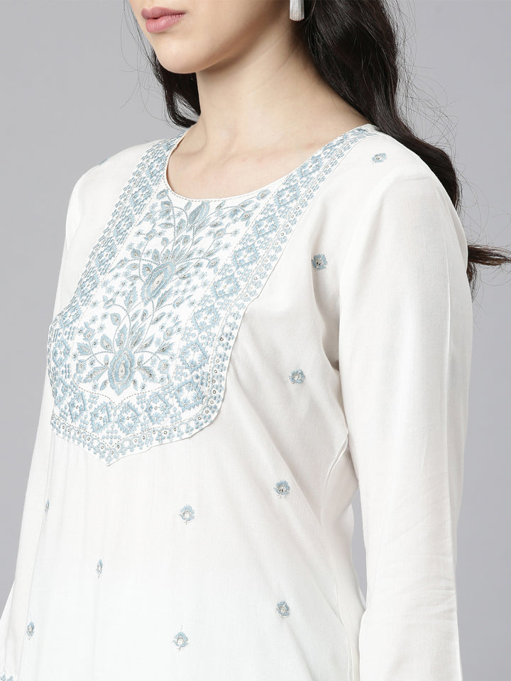 Neerus Grey Straight Casual Embellished Kurtas