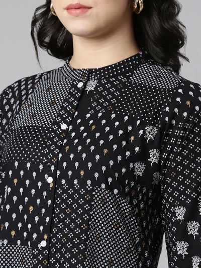 Neerus Black Regular A-Line Printed Kurtas