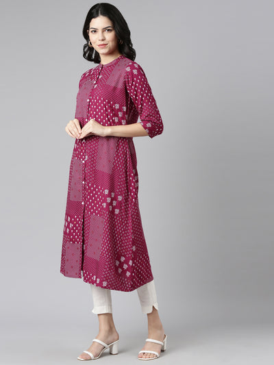 Neeru's Purple Regular A-Line Printed Kurtas