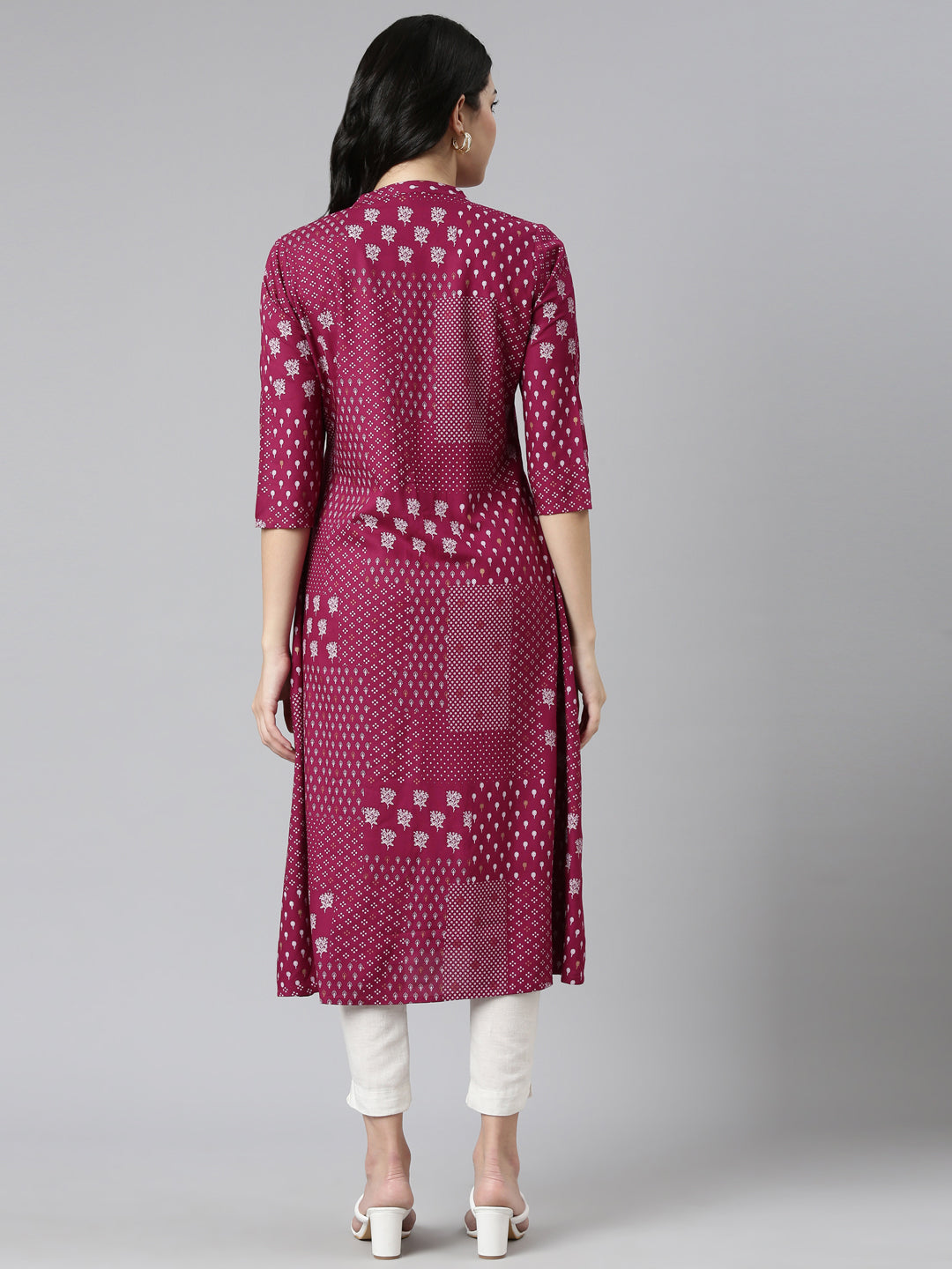 Neerus Purple printed A-line kurti - side view