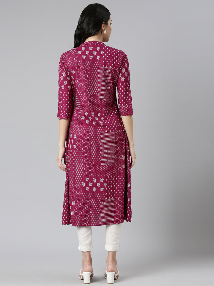 Neerus Purple printed A-line kurti - side view