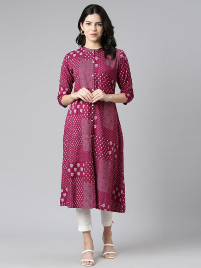 Neeru's Purple Regular A-Line Printed Kurtas