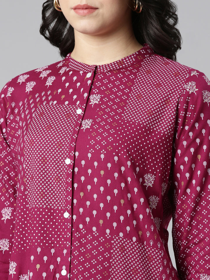 Neerus Purple printed A-line kurti - detail view 1