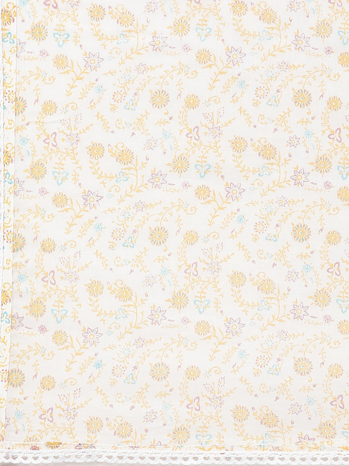 Neerus White cotton printed suit set - detail view 4