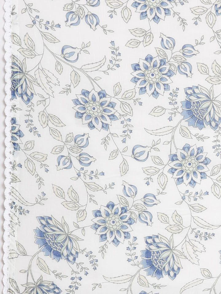 Neerus Blue Printed Straight Kurta and Trousers With Dupatta