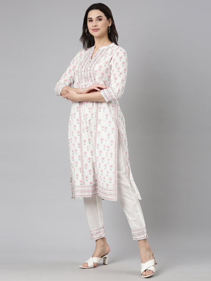 Neerus Pink cotton printed suit set - back view