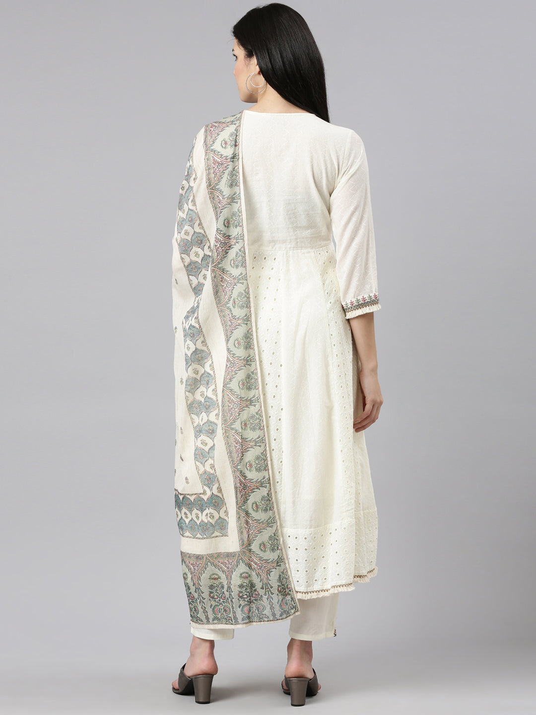 Neerus Cream Regular Straight Embroidered Readymade suits