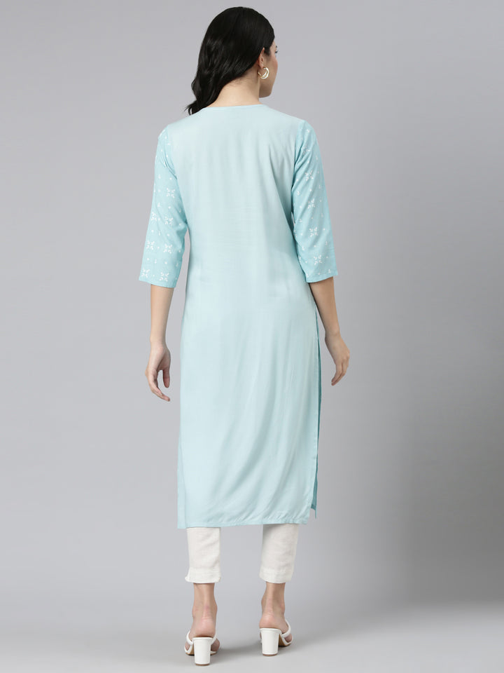 Neerus Blue printed straight kurti - side view