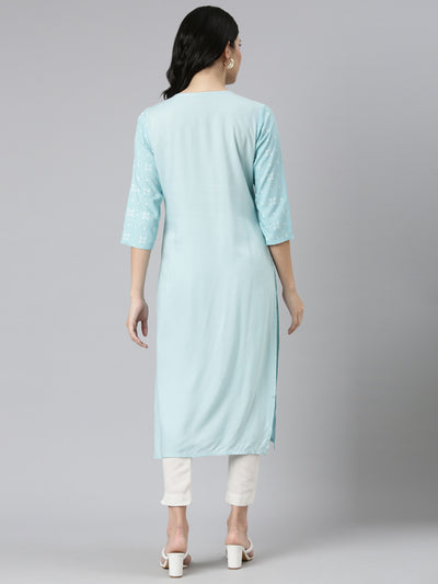 Neerus Blue Regular Straight Printed Kurtas