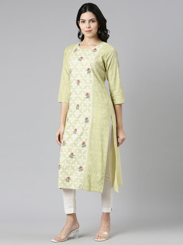 Neerus Green Regular Straight Printed Kurta