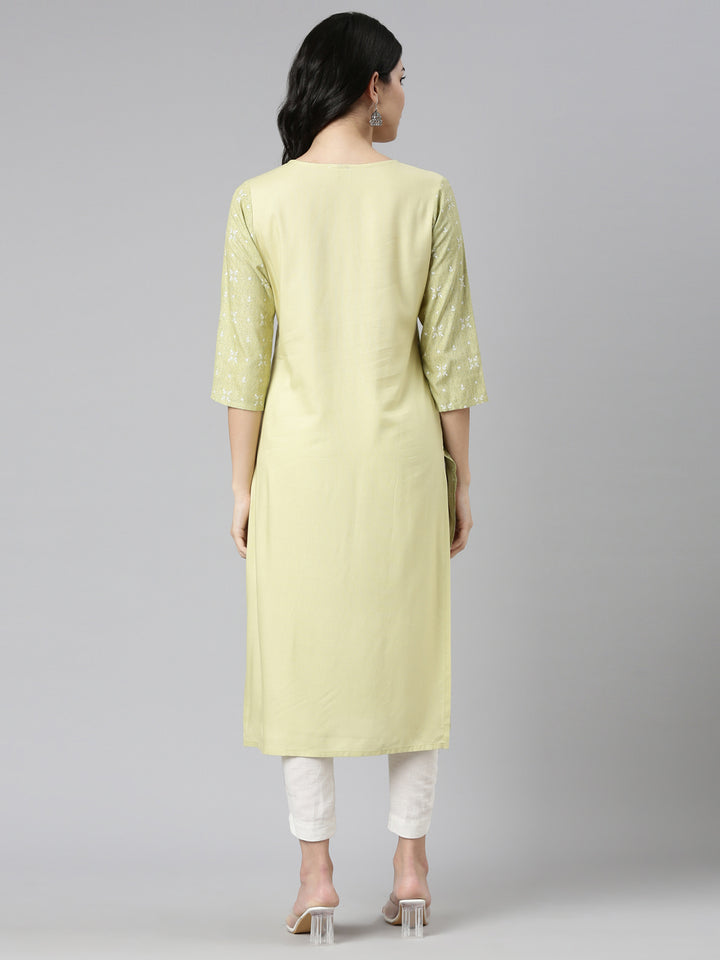 Neerus Green Regular Straight Printed Kurta