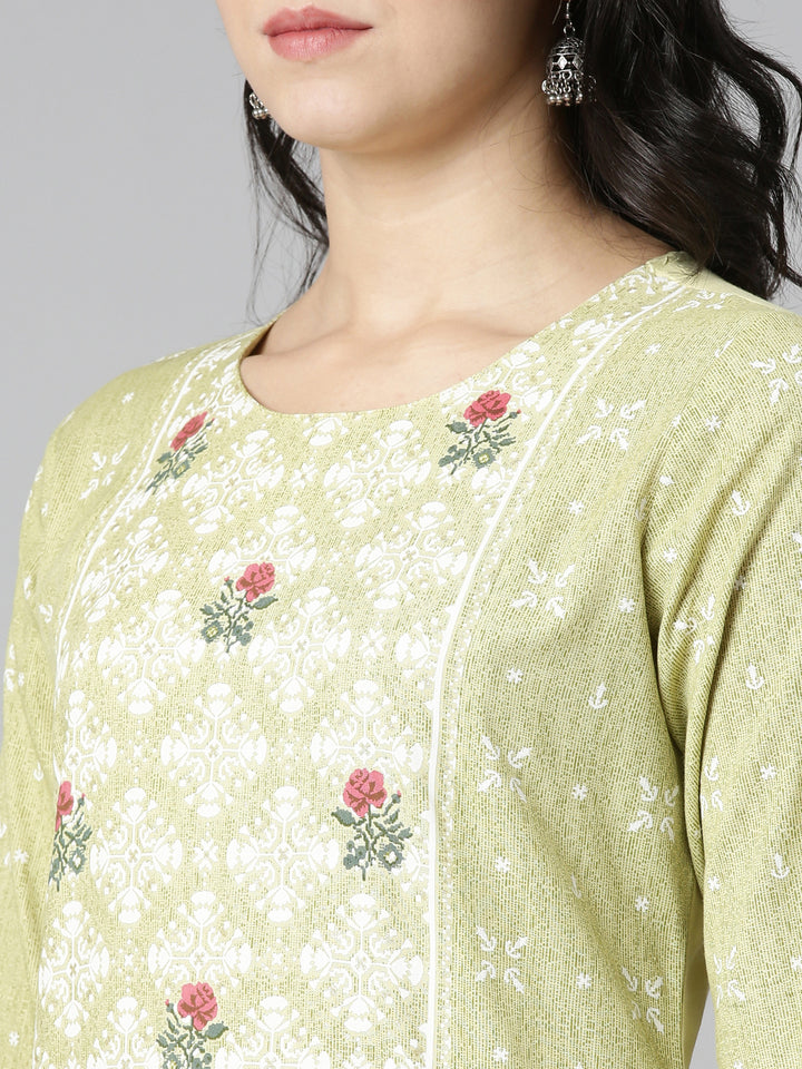 Neerus Green Regular Straight Printed Kurta