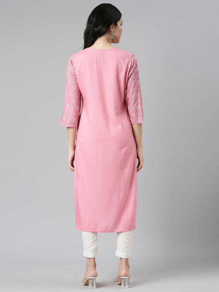 Neerus Pink printed straight kurti - side view