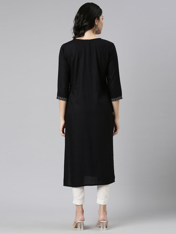 Neerus Black printed straight kurti - side view