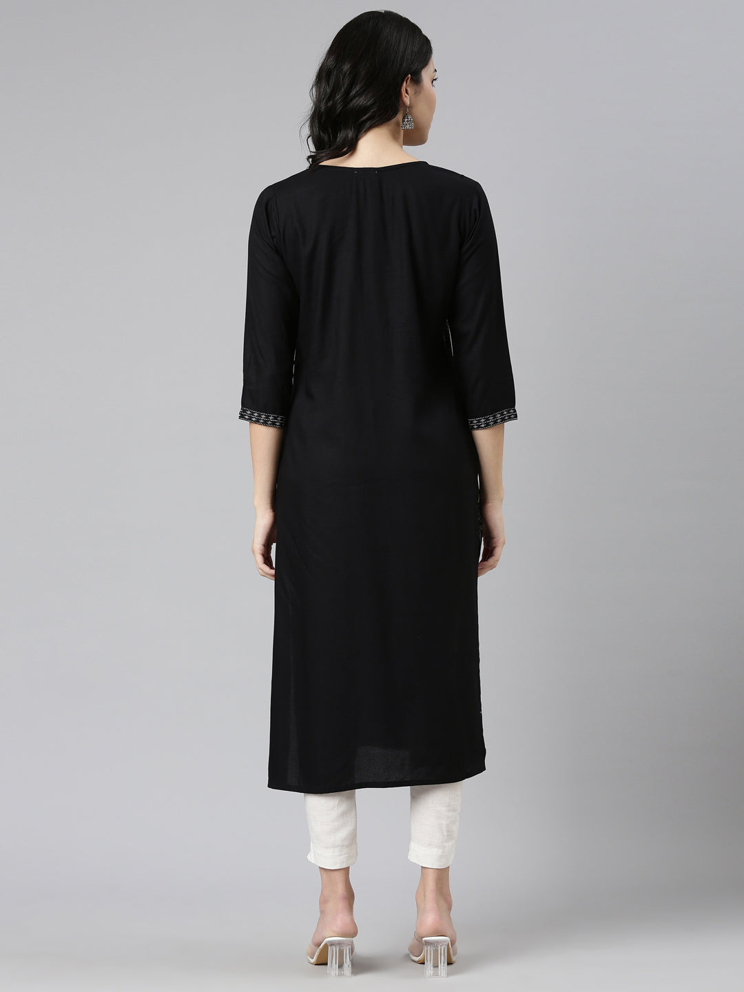 Neerus Black Regular Straight Printed Kurtas