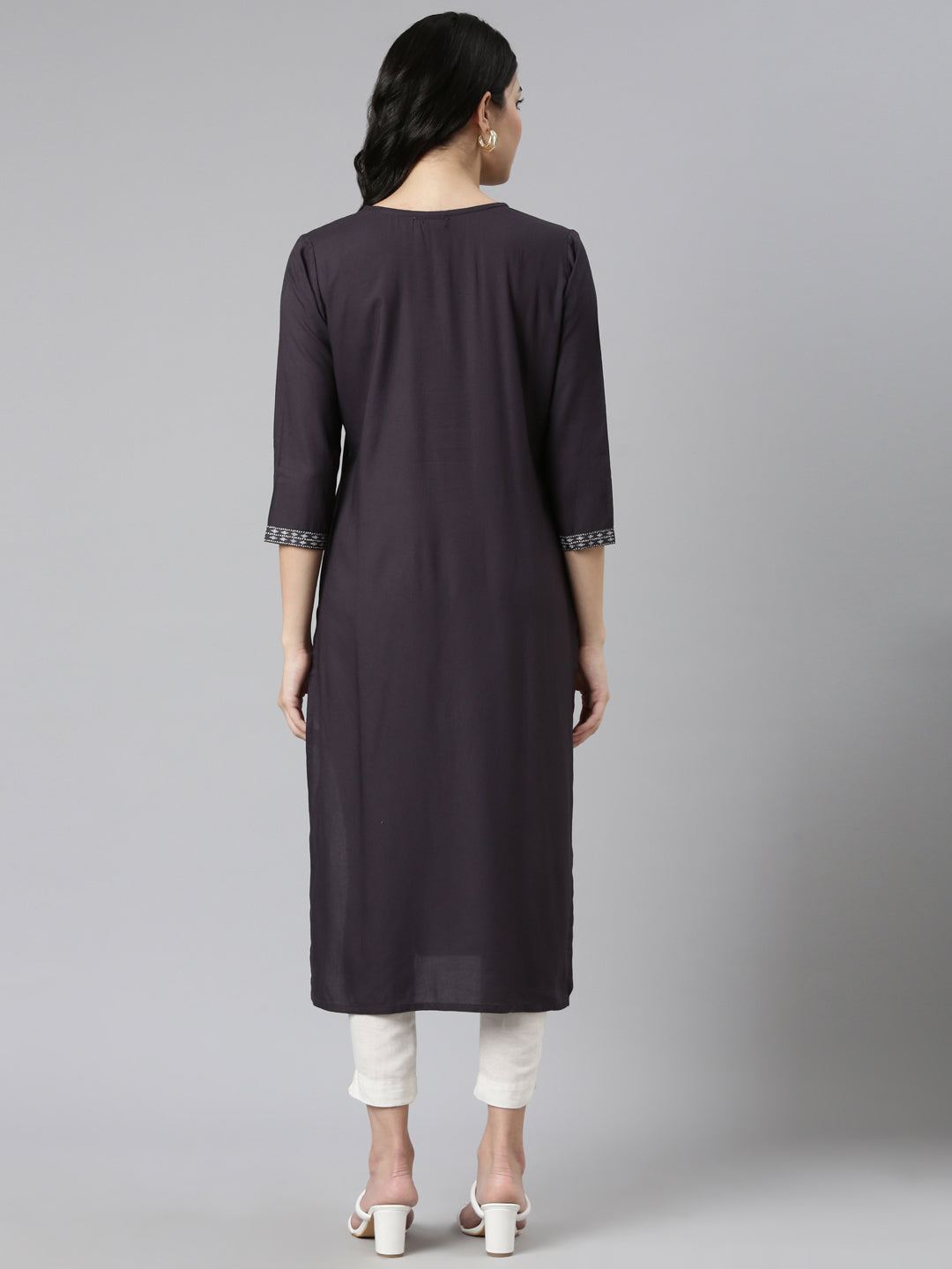 Neerus Grey Regular Straight Printed Kurtas