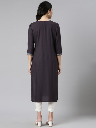 Neerus Grey Regular Straight Printed Kurtas
