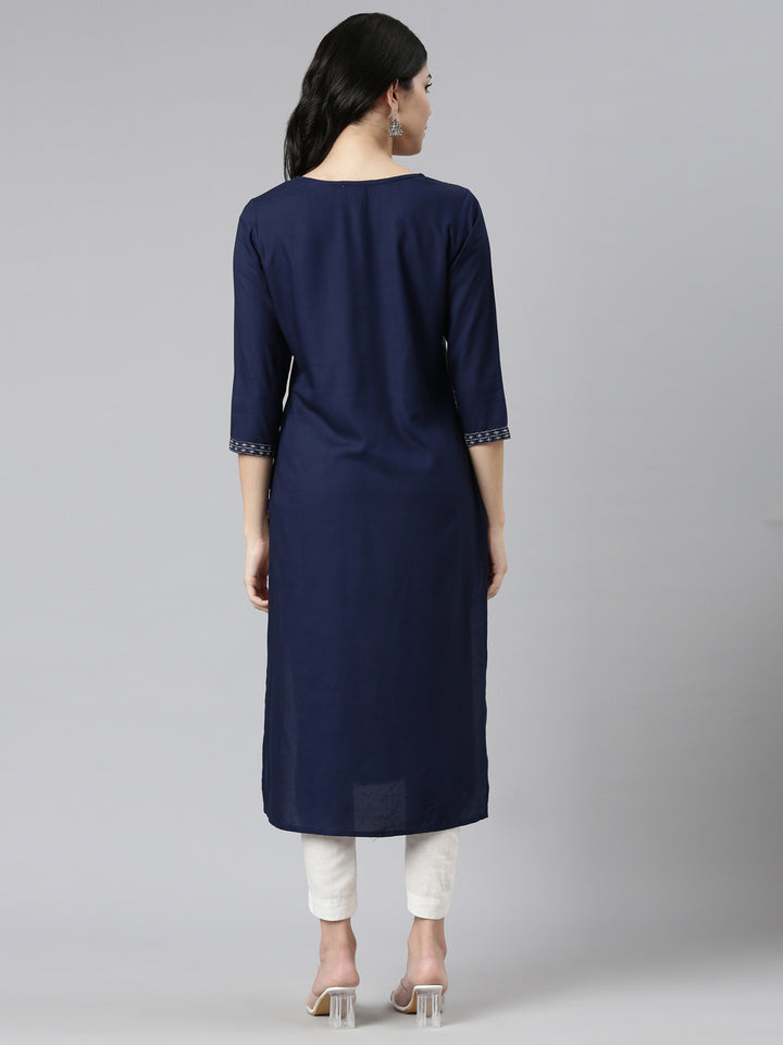 Neerus Blue printed straight kurti - side view