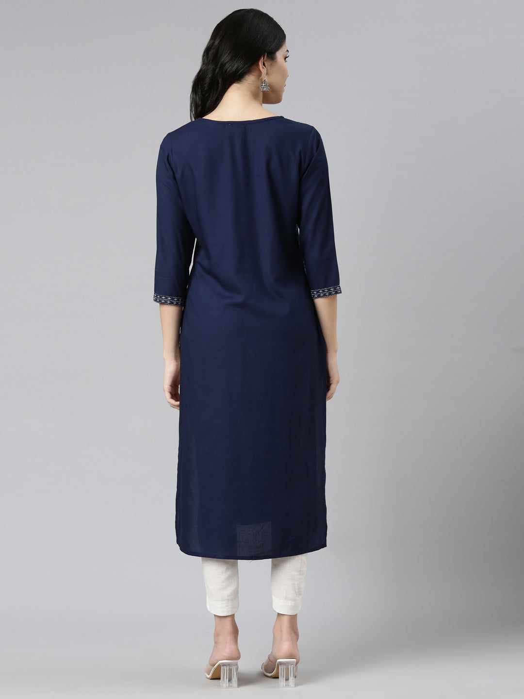 Neerus Navy Blue Regular Straight Printed Kurtas