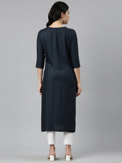 Neeru's Grey Regular Straight Embroidered Kurtas