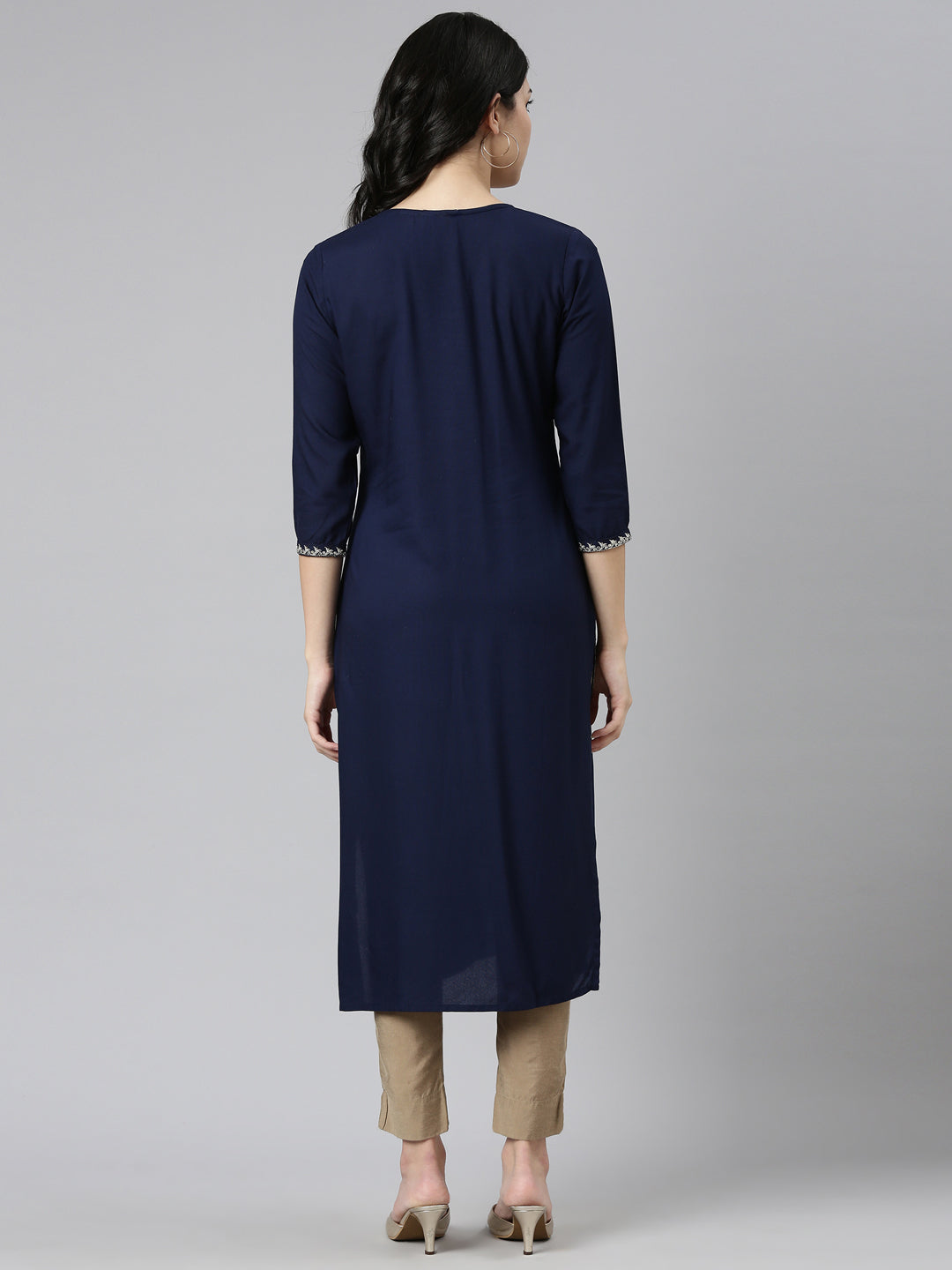 Neerus Navy Blue Regular Straight Solid Kurtas
