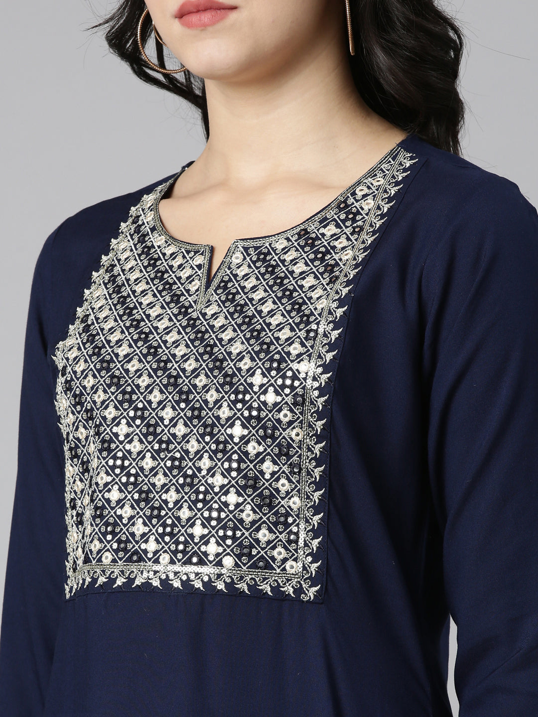 Neerus Navy Blue Regular Straight Solid Kurtas