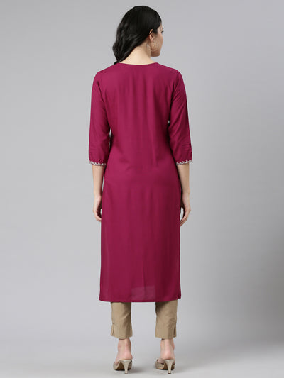 Neerus Purple Regular Straight Printed Kurtas