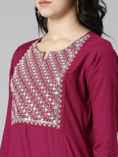 Neerus Purple Regular Straight Printed Kurtas
