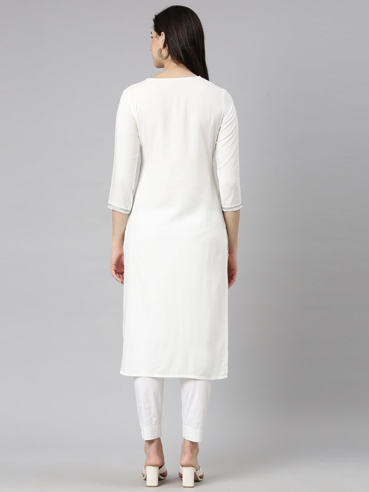 Neerus Grey Regular Straight Floral Kurtas