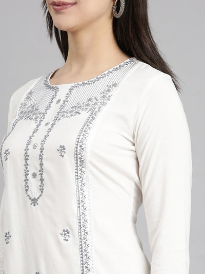 Neerus Grey Regular Straight Floral Kurtas