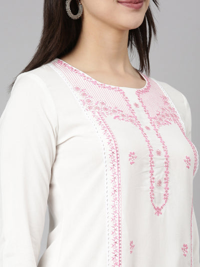 Neerus Pink Regular Straight Floral Kurtas