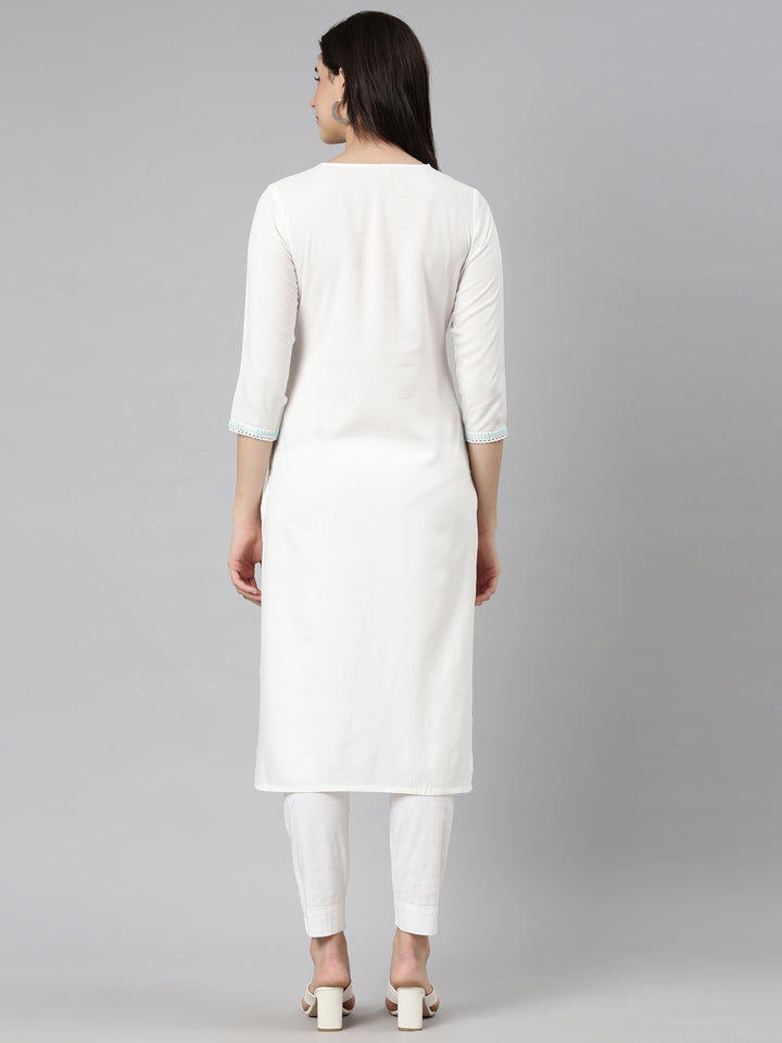 Neerus Blue Regular Straight Floral Kurtas