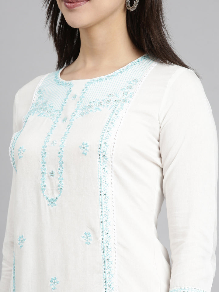 Neerus Blue Regular Straight Floral Kurtas