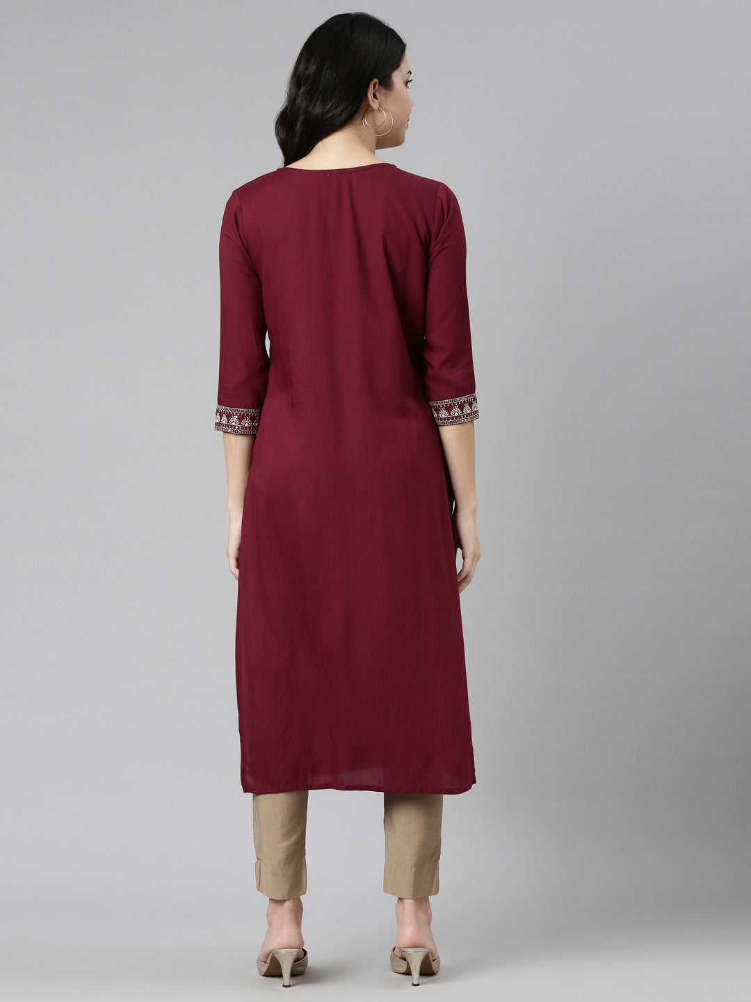 Neerus Purple Regular Straight Embroidered Kurtas
