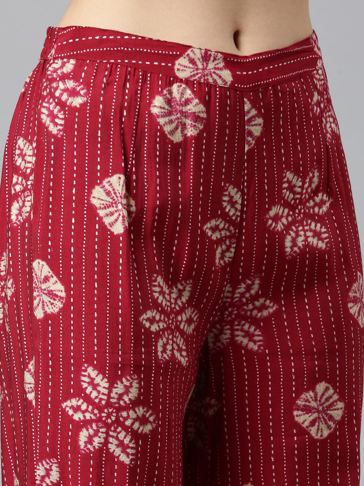 Neerus Maroon Regular Straight Printed Kurta And Salwar