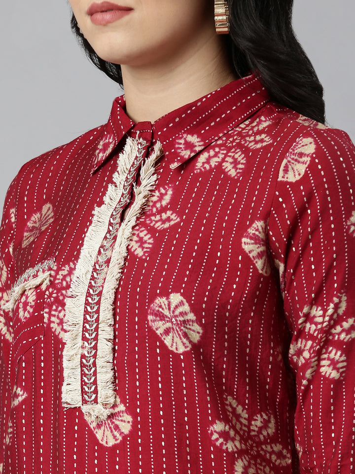 Neerus Maroon Regular Straight Printed Kurta And Salwar