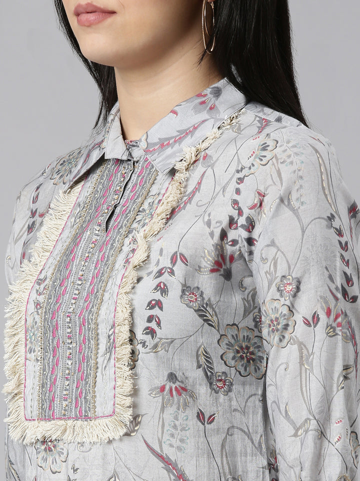 Neerus Grey Regular Straight Printed Kurta And Salwar With Dupatta